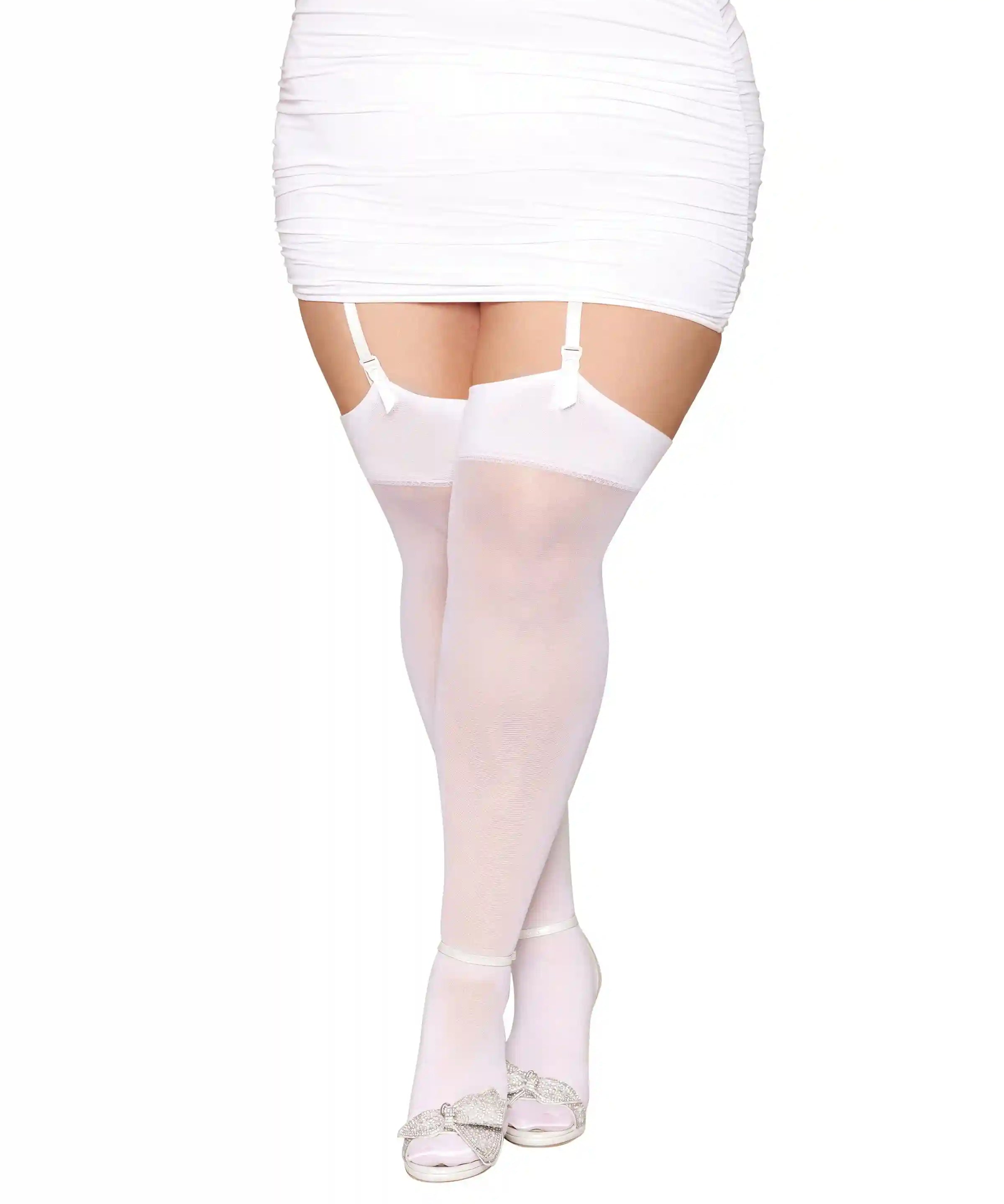 Dreamgirl Plus "Bride" Sheer Thigh Highs with Rhinestone Seams