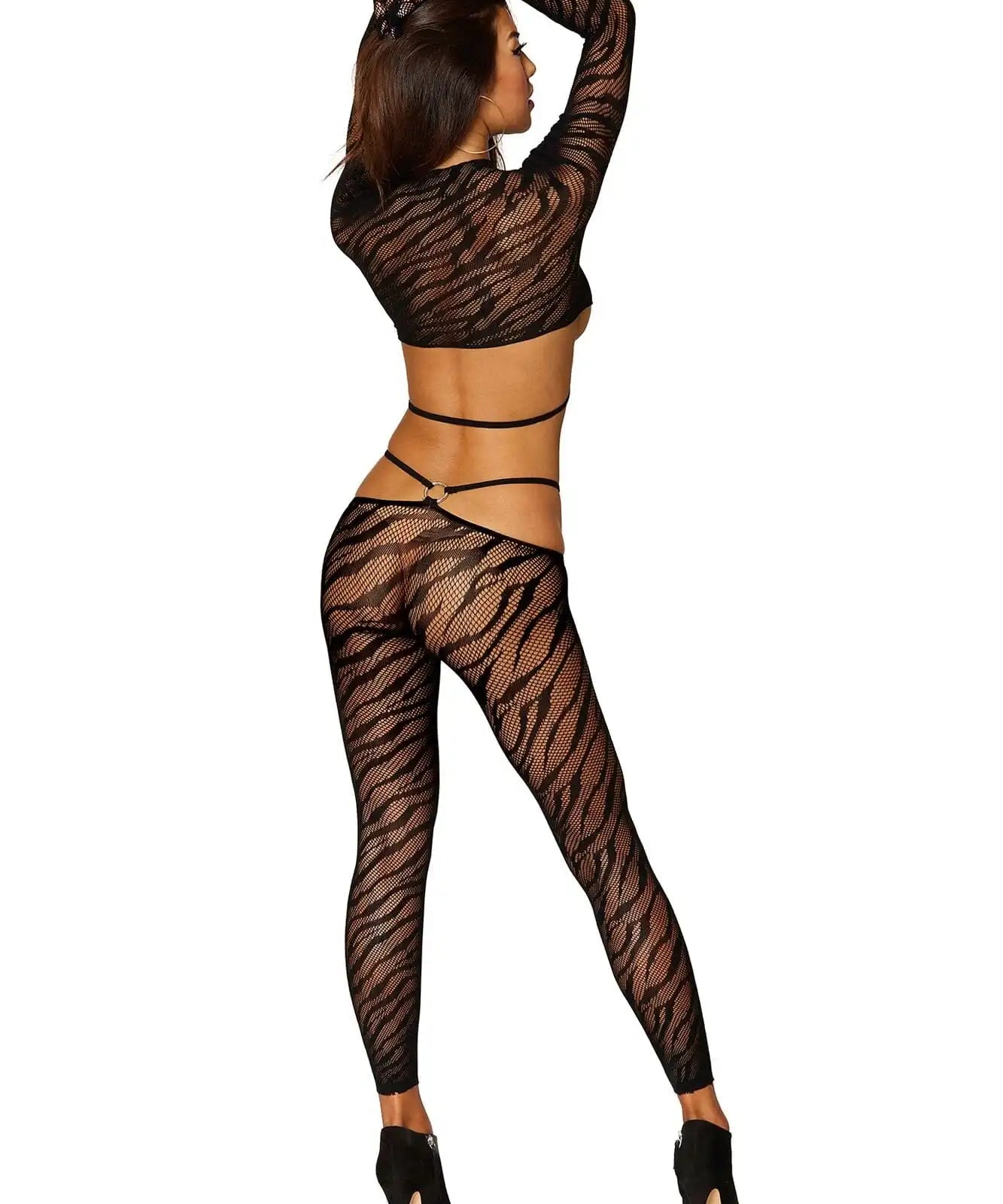 Dreamgirl Zebra Fishnet 2-Piece Strappy Bodystocking Set