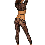 Dreamgirl Zebra Fishnet 2-Piece Strappy Bodystocking Set