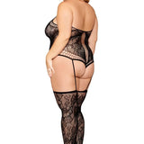 Dreamgirl Plus Lace Teddy Bodystocking with Thigh High Stockings