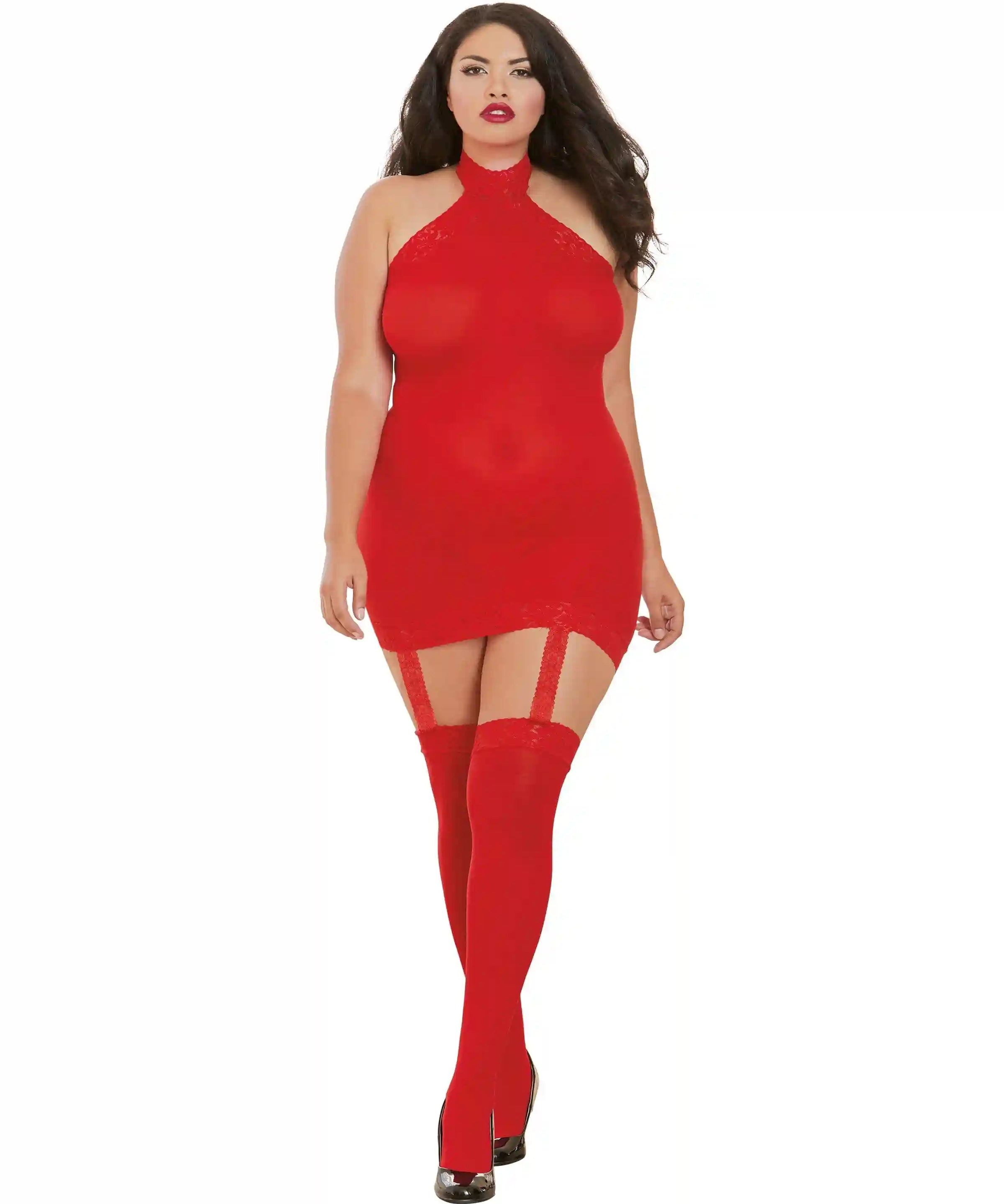 Dreamgirl Plus Sheer Garter Bodystocking with Thigh High