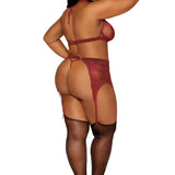 Dreamgirl Plus Velvet Trim Halter Bralette & Garter Set