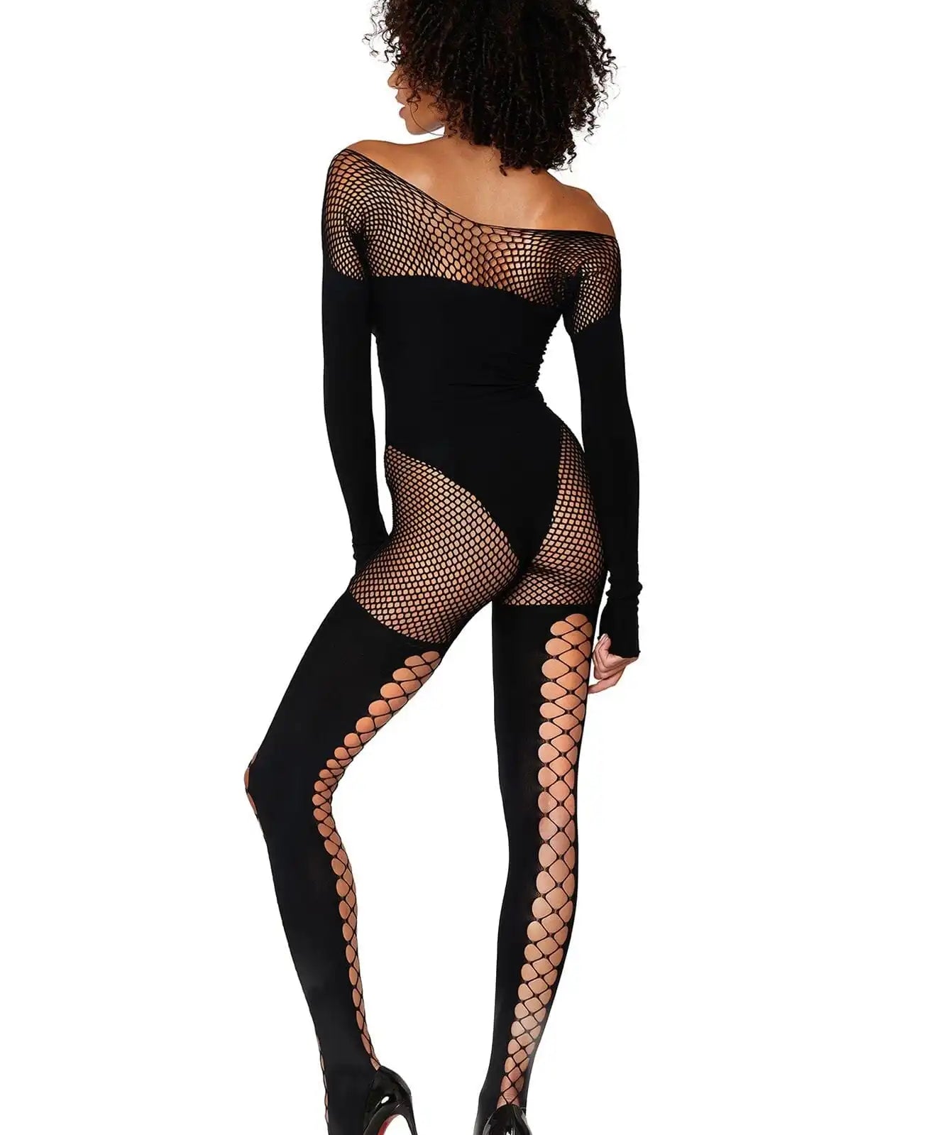 Dreamgirl Opaque Teddy Bodystocking with Faux Lace-Up Stockings