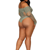 Dreamgirl Plus Seamless Long Sleeve Teddy with Removeable Chain