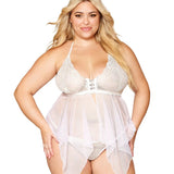 Dreamgirl Plus Lace and Mesh Babydoll and G-string Set