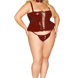 Dreamgirl Plus Vinyl Peplum Bustier, Collar, and G-String Set