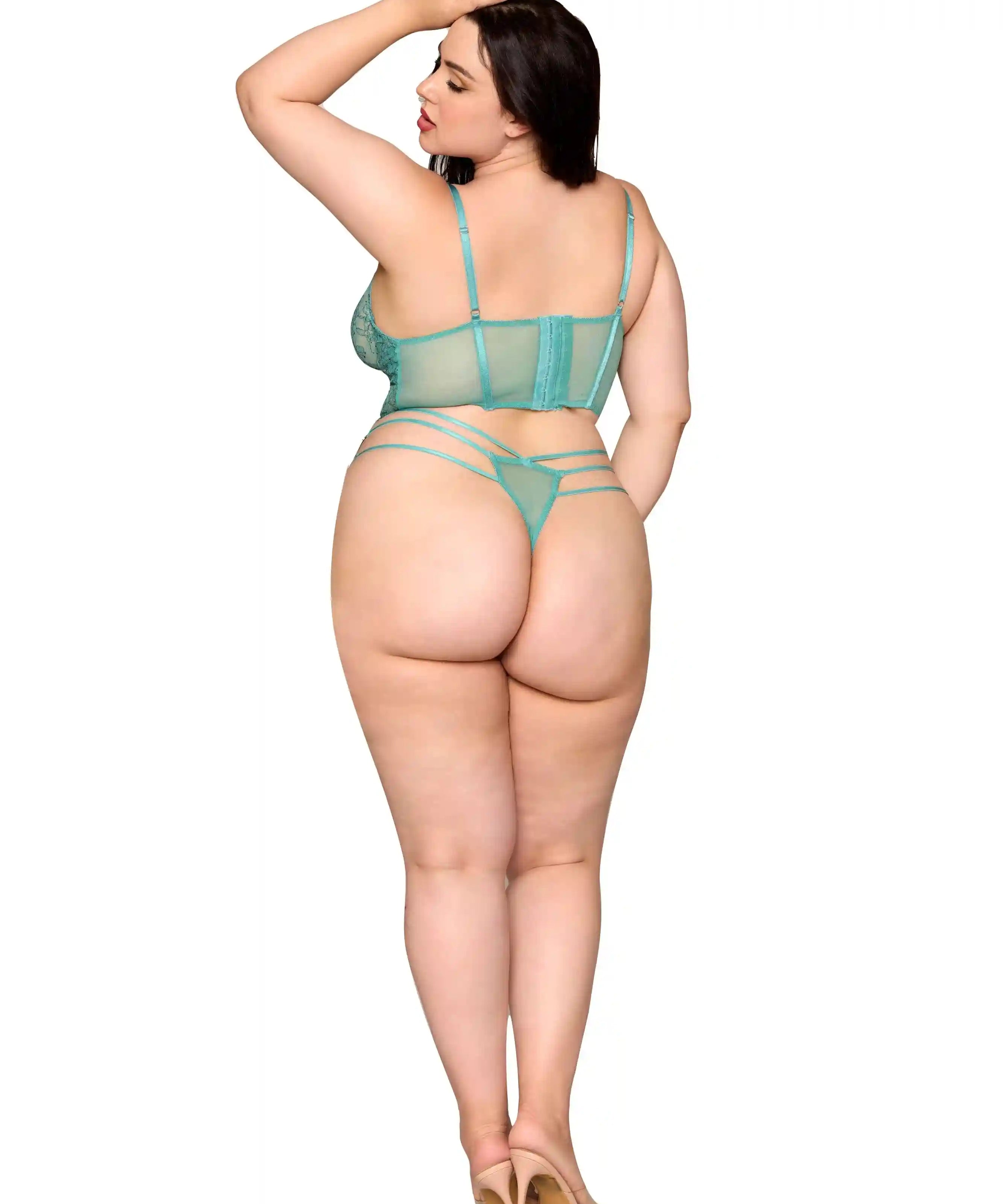 Dreamgirl Plus Lace Cropped Bustier & Thong - Agate