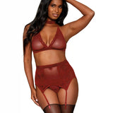 Dreamgirl Velvet Trim Halter Bralette & Garter Set