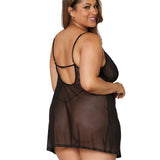 Dreamgirl Plus Size Stretch Mesh Chemise & Robe Set