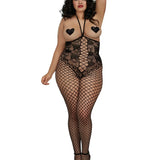 Dreamgirl Plus Size Open-Cup Bodystocking with Knitted Lace 'Teddy' Design