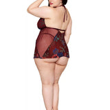 Dreamgirl Plus Floral Cherry Lacquer Babydoll & G-String