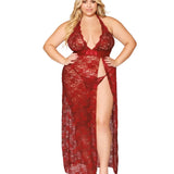 Dreamgirl Plus Lace Halter Gown with Matching G-String
