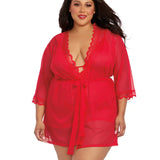 Dreamgirl Plus Size Stretch Mesh Chemise & Robe Set