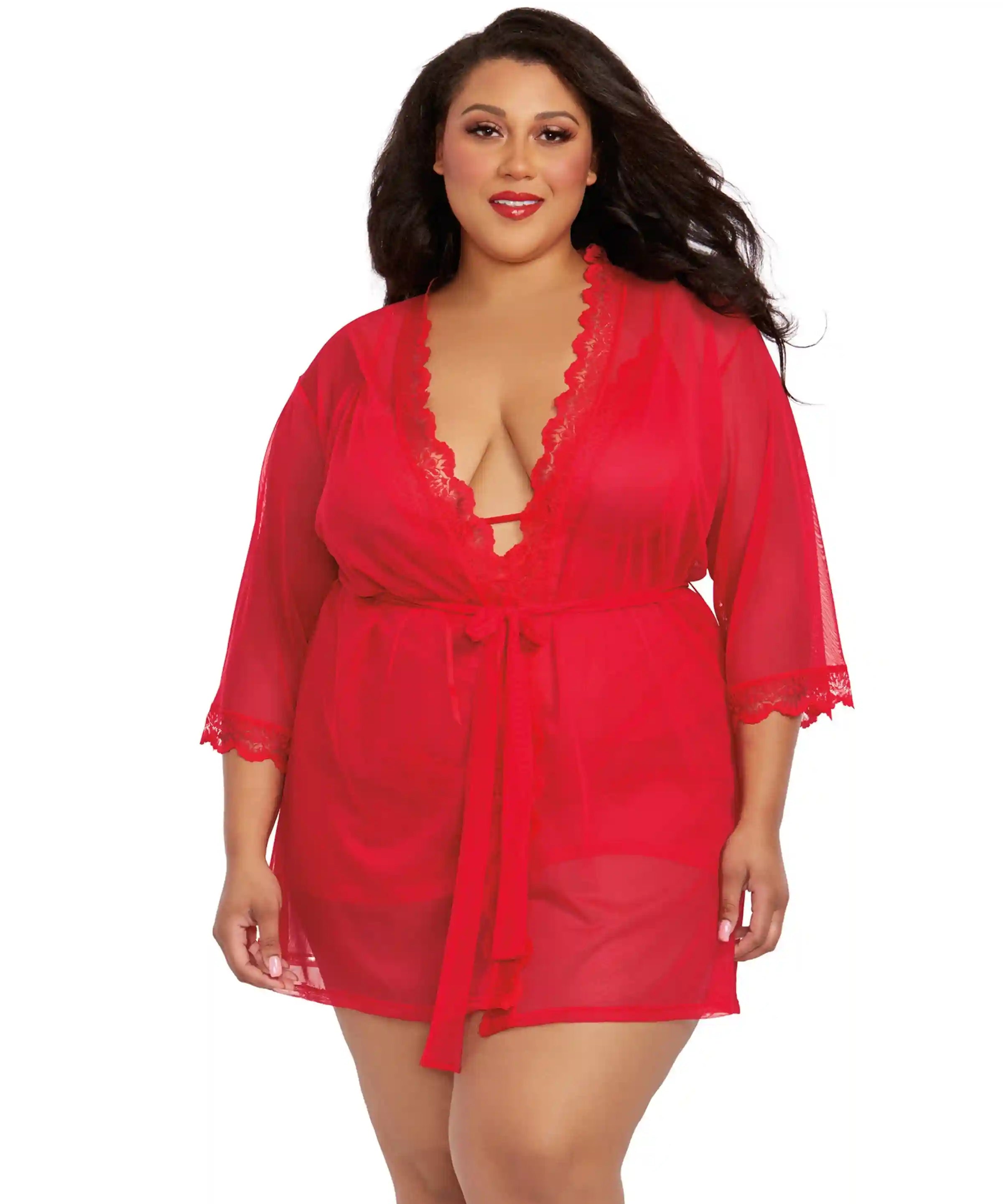 Dreamgirl Plus Size Stretch Mesh Chemise & Robe Set