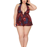 Dreamgirl Plus Floral Cherry Lacquer Babydoll & G-String