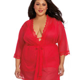 Dreamgirl Plus Size Stretch Mesh Chemise & Robe Set