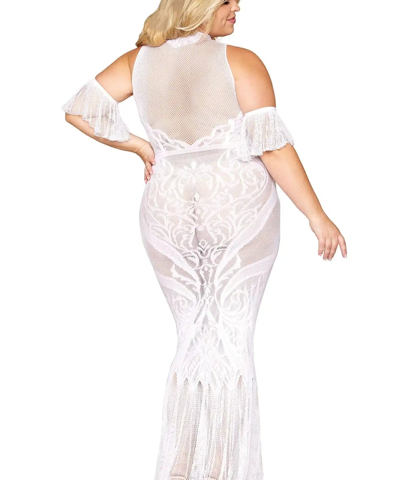 Dreamgirl Plus Geometric Fence Net Bodystocking Gown