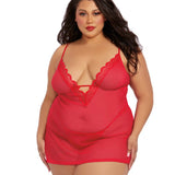 Dreamgirl Plus Size Stretch Mesh Chemise & Robe Set