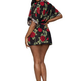 Dreamgirl Rose Print Chiffon Robe with Leopard Print Satin Teddy Set