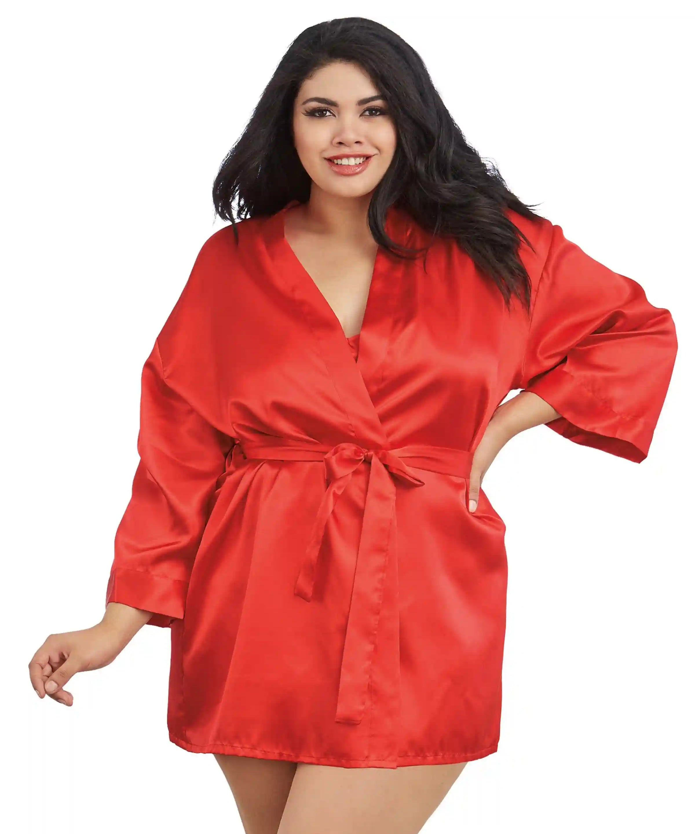 Dreamgirl Plus Size Satin Robe & Chemise Set