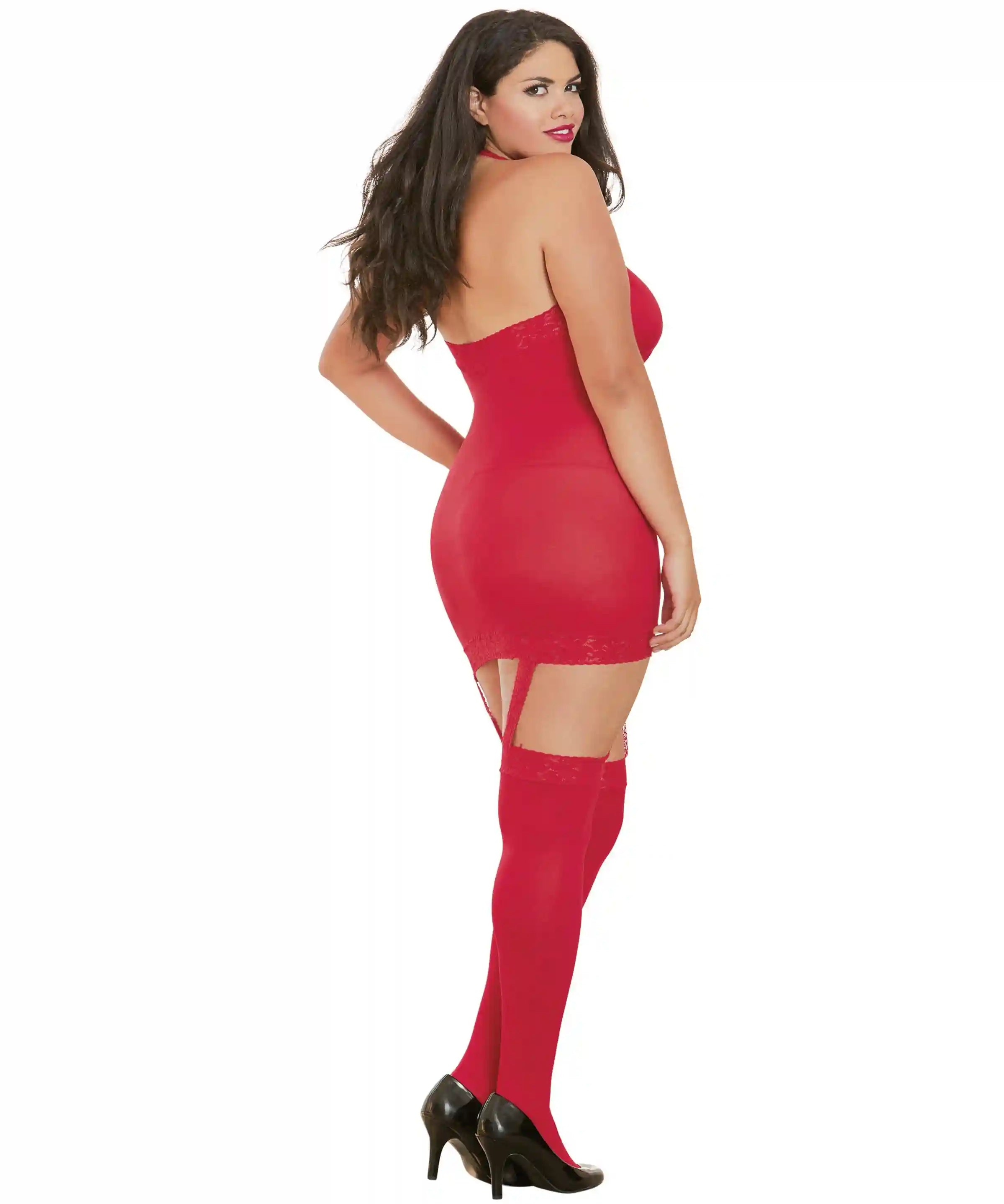 Dreamgirl Plus Sheer Garter Bodystocking with Thigh High