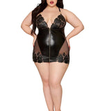 Dreamgirl Plus Size Black Leather Lace Chemise