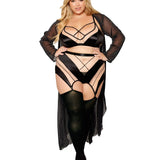 Dreamgirl Plus Sheer Panel Bralette, Garter Skirt, & G-String Set