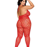 Dreamgirl Plus Poinsetta Rhinestone Bodystocking