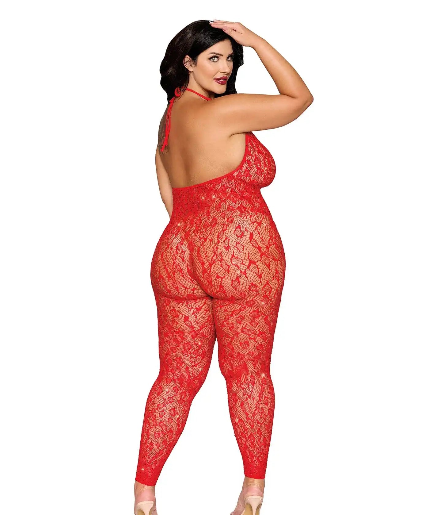 Dreamgirl Plus Poinsetta Rhinestone Bodystocking
