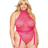 Dreamgirl Plus Fishnet Teddy & Garter Belt Set