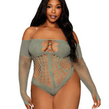 Dreamgirl Plus Seamless Long Sleeve Teddy with Removeable Chain