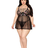 Dreamgirl Plus Black Floral Babydoll & G-String