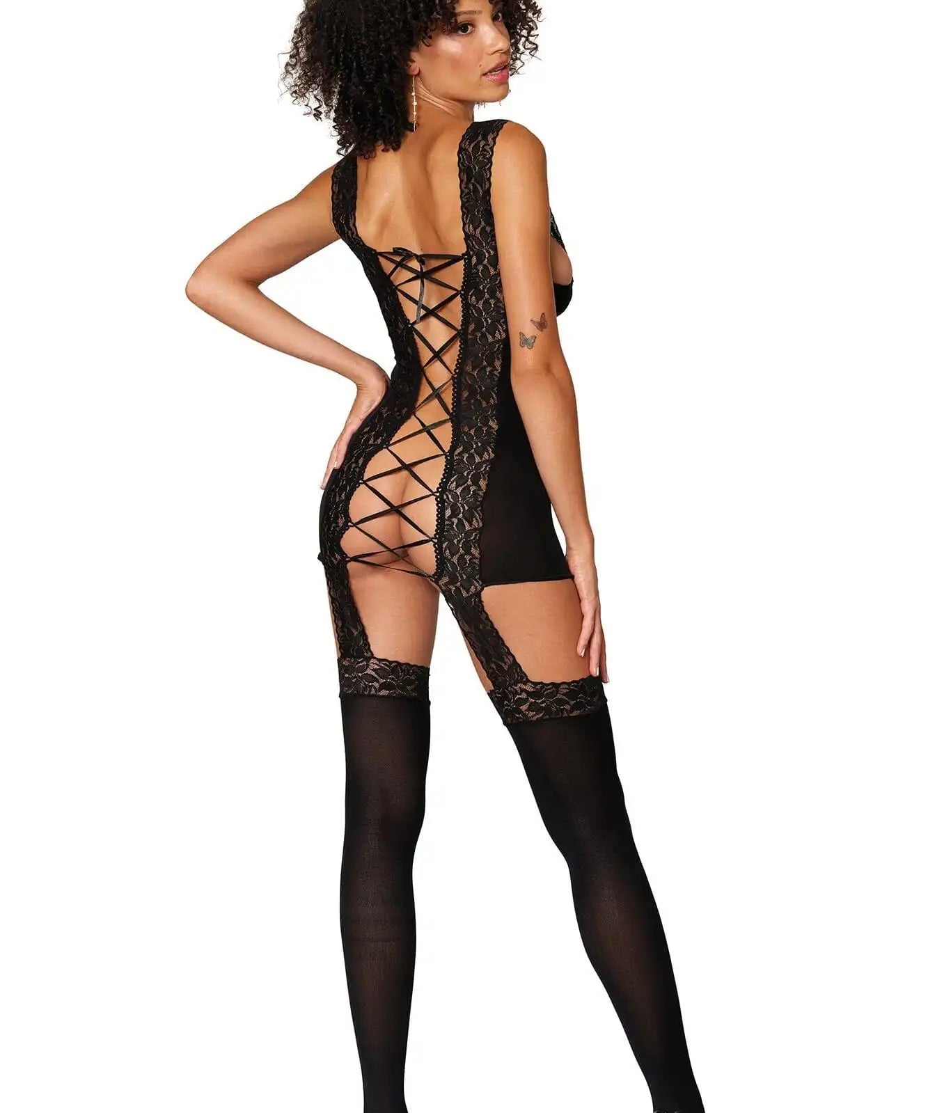 Dreamgirl Rose Lace Gartered Bodystocking