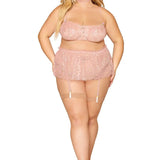 Dreamgirl Plus Satin Rosette Bralette, Garter Skirt, & Choker Set