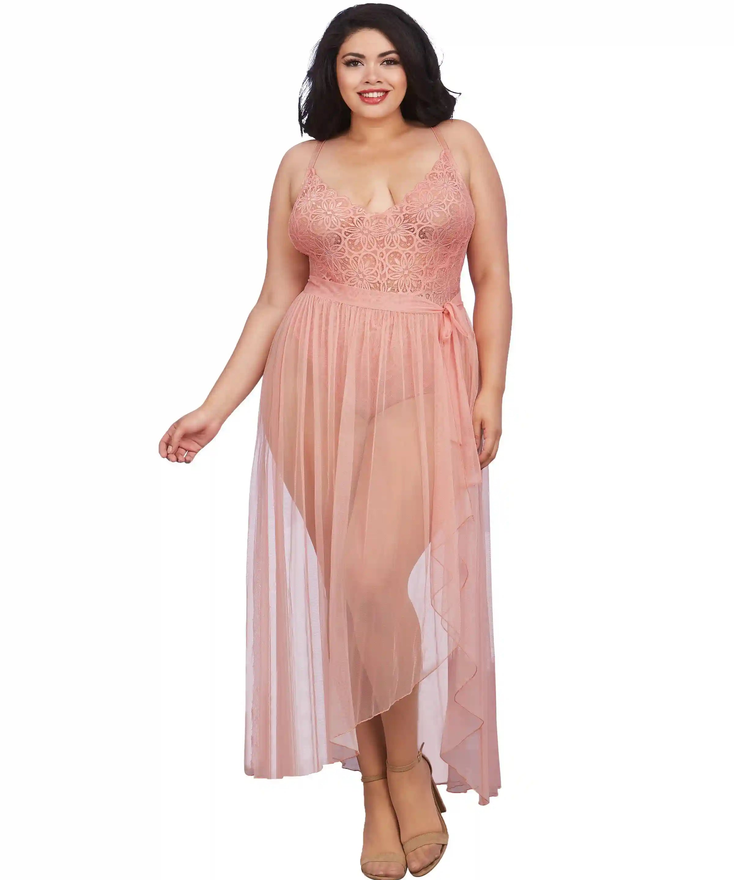 Dreamgirl Plus Mosaic Lace Teddy & Sheer Skirt