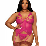 Dreamgirl Plus Size Floral Lace and Mesh Bustier and G-string Set
