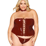 Dreamgirl Plus Vinyl Peplum Bustier, Collar, and G-String Set
