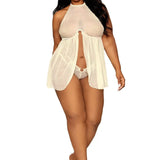 Dreamgirl Plus Polka-Dot Mesh Babydoll and G-string Set