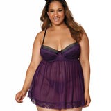 Dreamgirl Plus Size Contrast Lace Overlay Babydoll