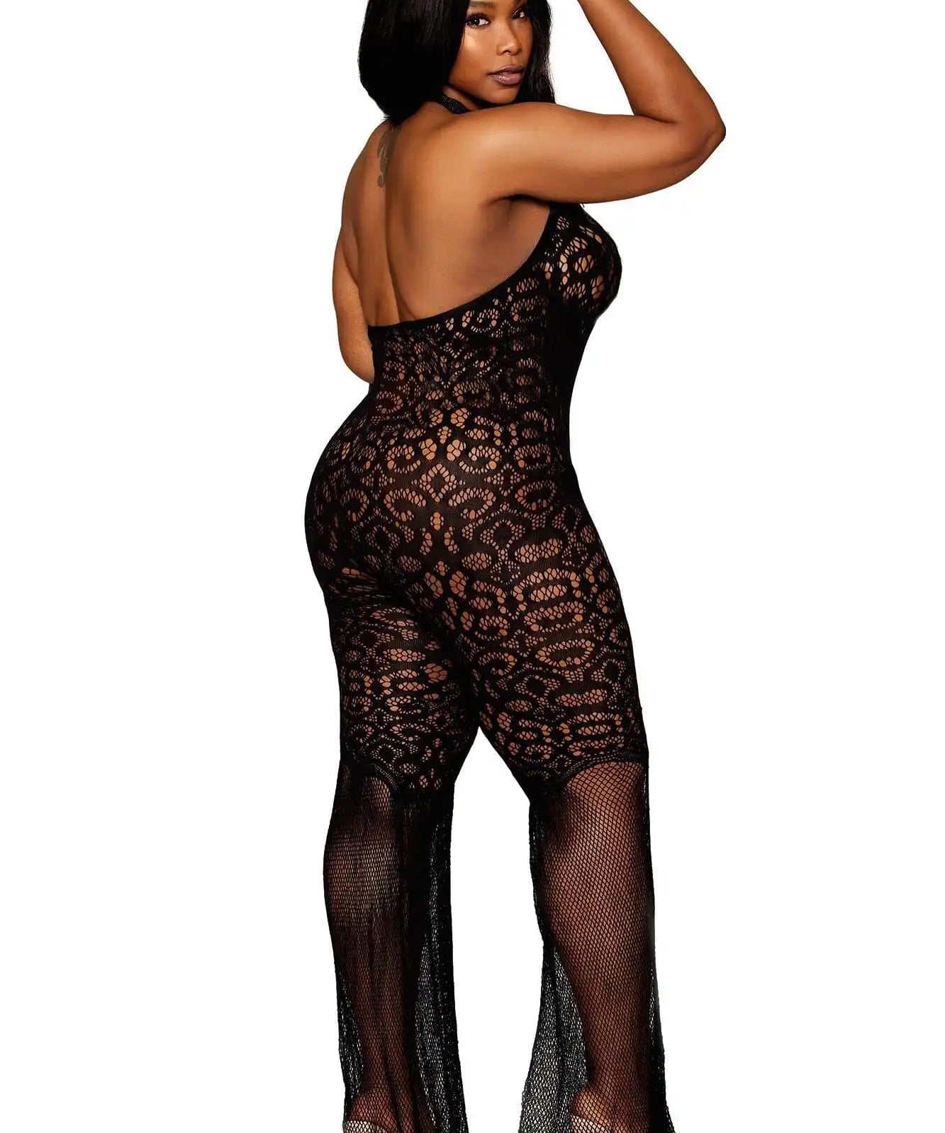 Dreamgirl Plus Flare Leg Seamless Crochet Bodystocking