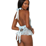 Dreamgirl Halter Scalloped Teddy with Fluttery Ruffles at Hip