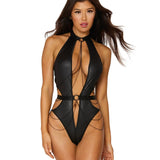 Dreamgirl Shiny Halter Teddy with Chain Details