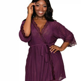 Dreamgirl Plus Size Stretch Mesh Chemise & Robe Set