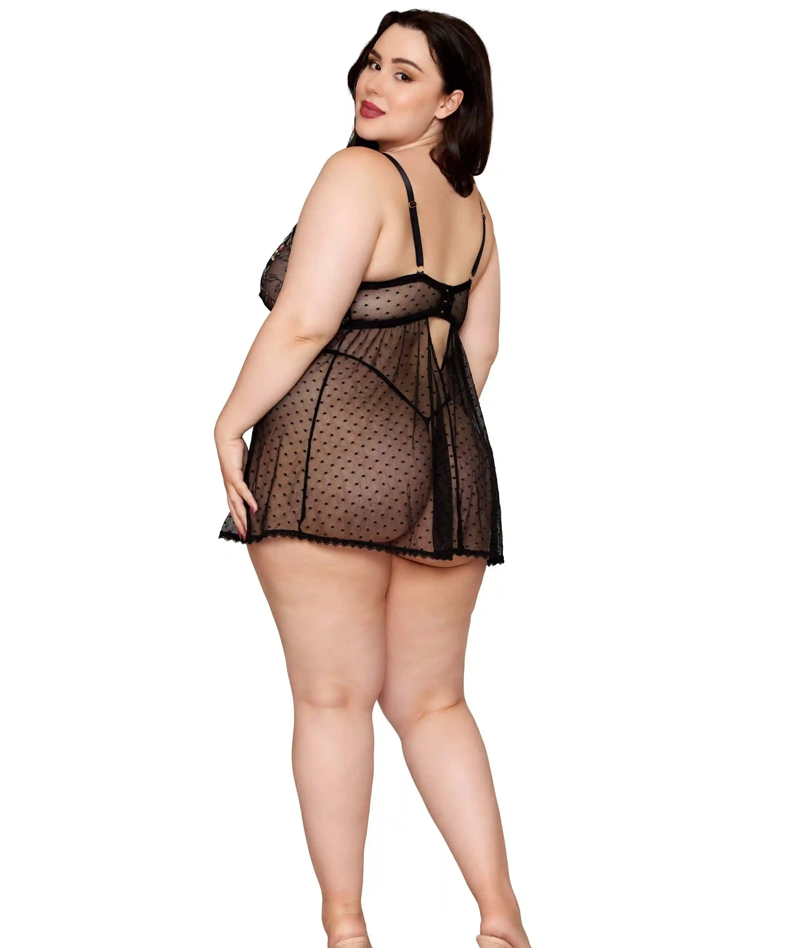 Dreamgirl Plus Black Floral Babydoll & G-String