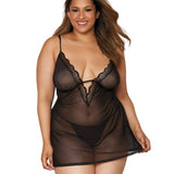 Dreamgirl Plus Size Stretch Mesh Chemise & Robe Set