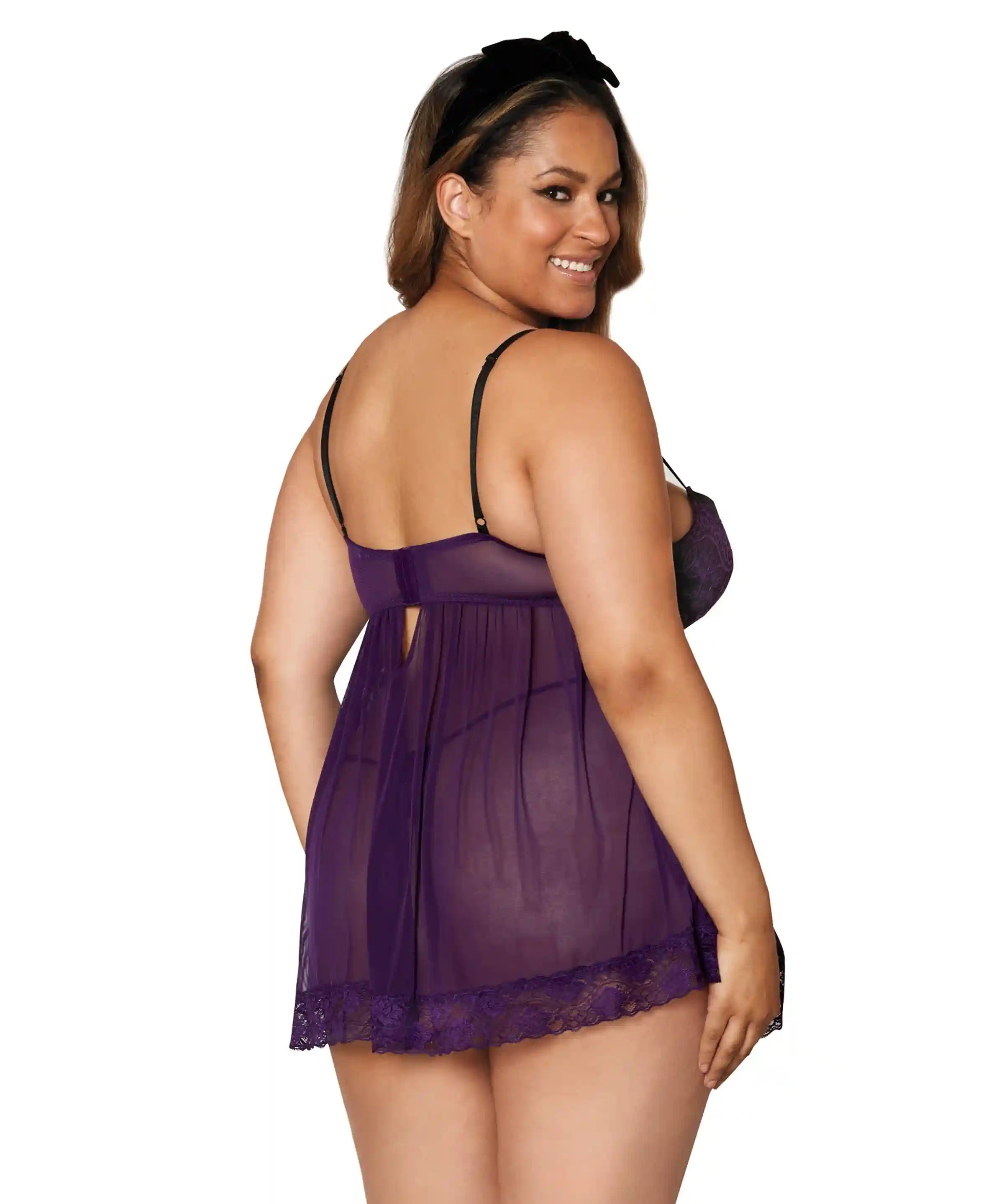 Dreamgirl Plus Size Contrast Lace Overlay Babydoll