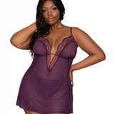 Dreamgirl Plus Size Stretch Mesh Chemise & Robe Set