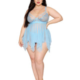 Dreamgirl Plus Mesh Lace Babydoll & G-String - Arctic Blue