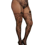 Dreamgirl Plus Lace and Fishnet Pantyhose with High-Waisted Panty Design