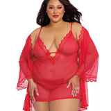 Dreamgirl Plus Size Stretch Mesh Chemise & Robe Set